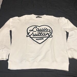 Louis Vuitton White Sweatshirt with Black Heart Logo EUC